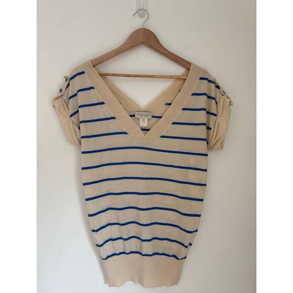 Demylee New York V-Neck Striped Cashmere Short Sleeve Sweater - Size S - Picture 1 of 7